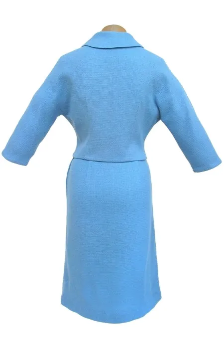 1960s Blue skirt suit w/ tie neck