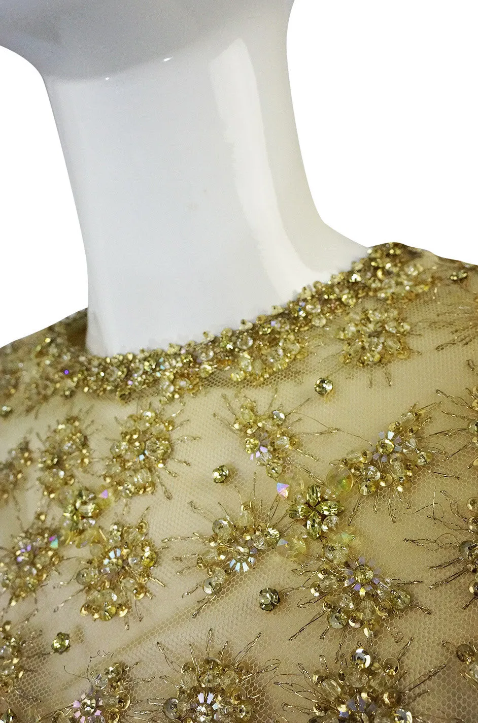 1960s Rhinestone & Bead Silk Net Dress