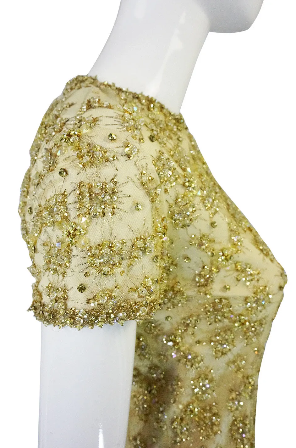 1960s Rhinestone & Bead Silk Net Dress