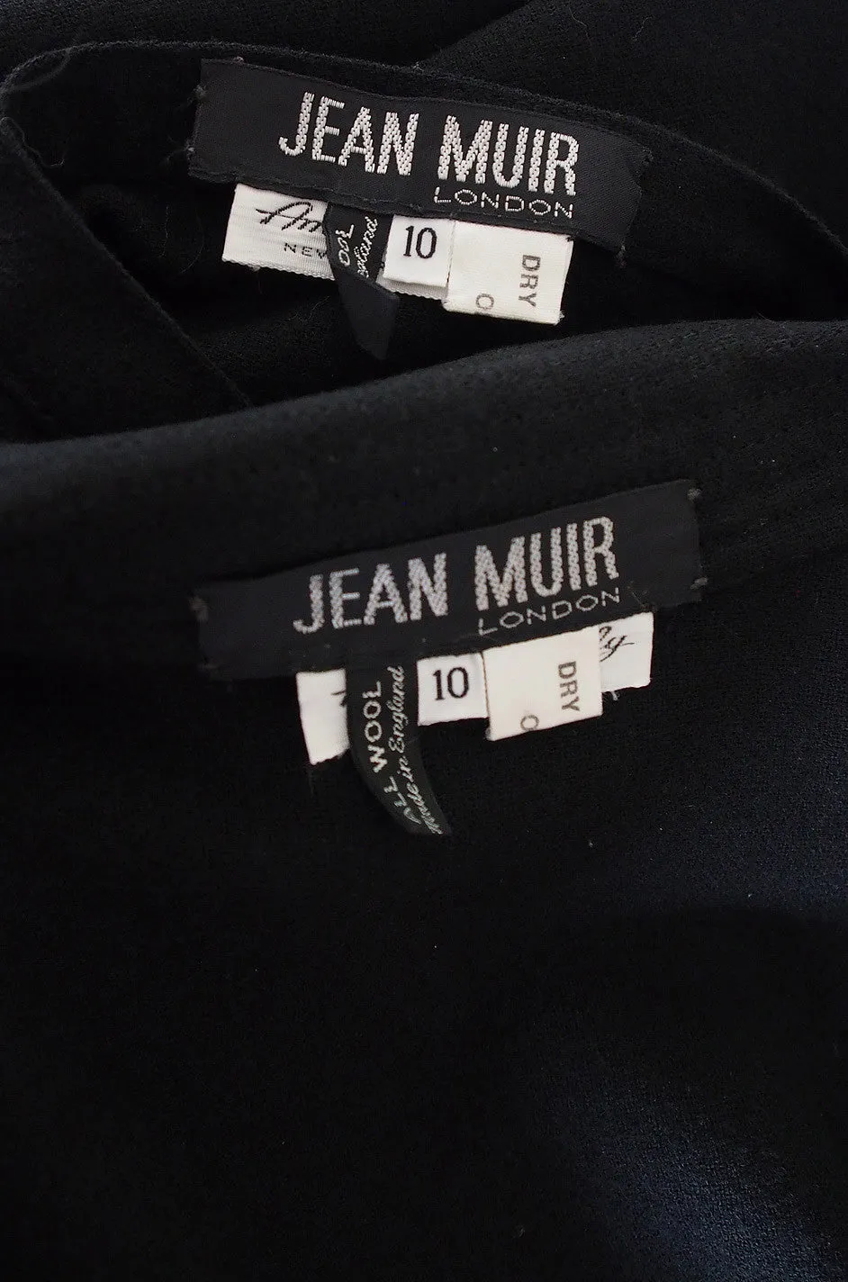 1970s Black Crepe Jean Muir Peplum Suit