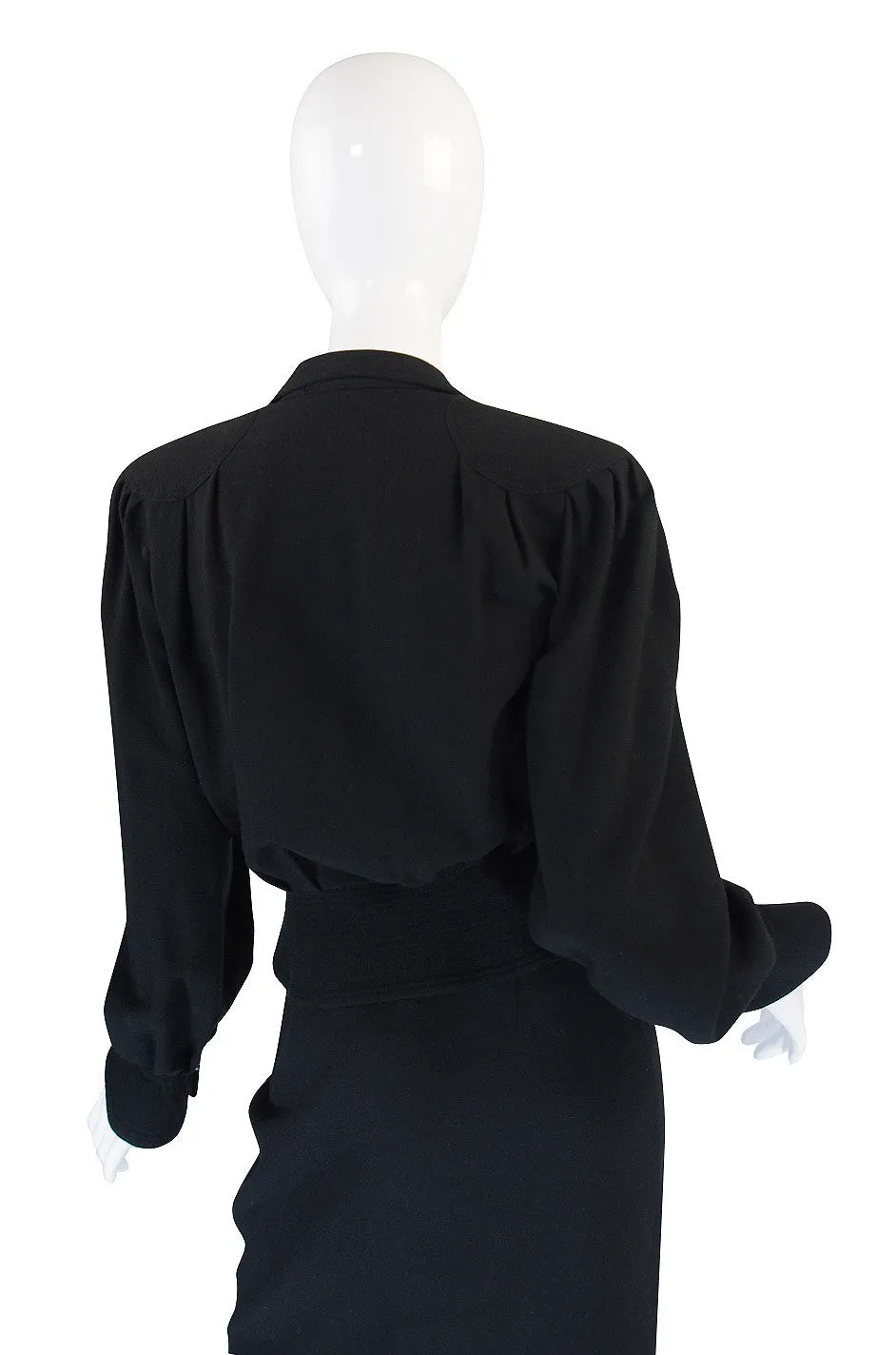 1970s Black Crepe Jean Muir Peplum Suit