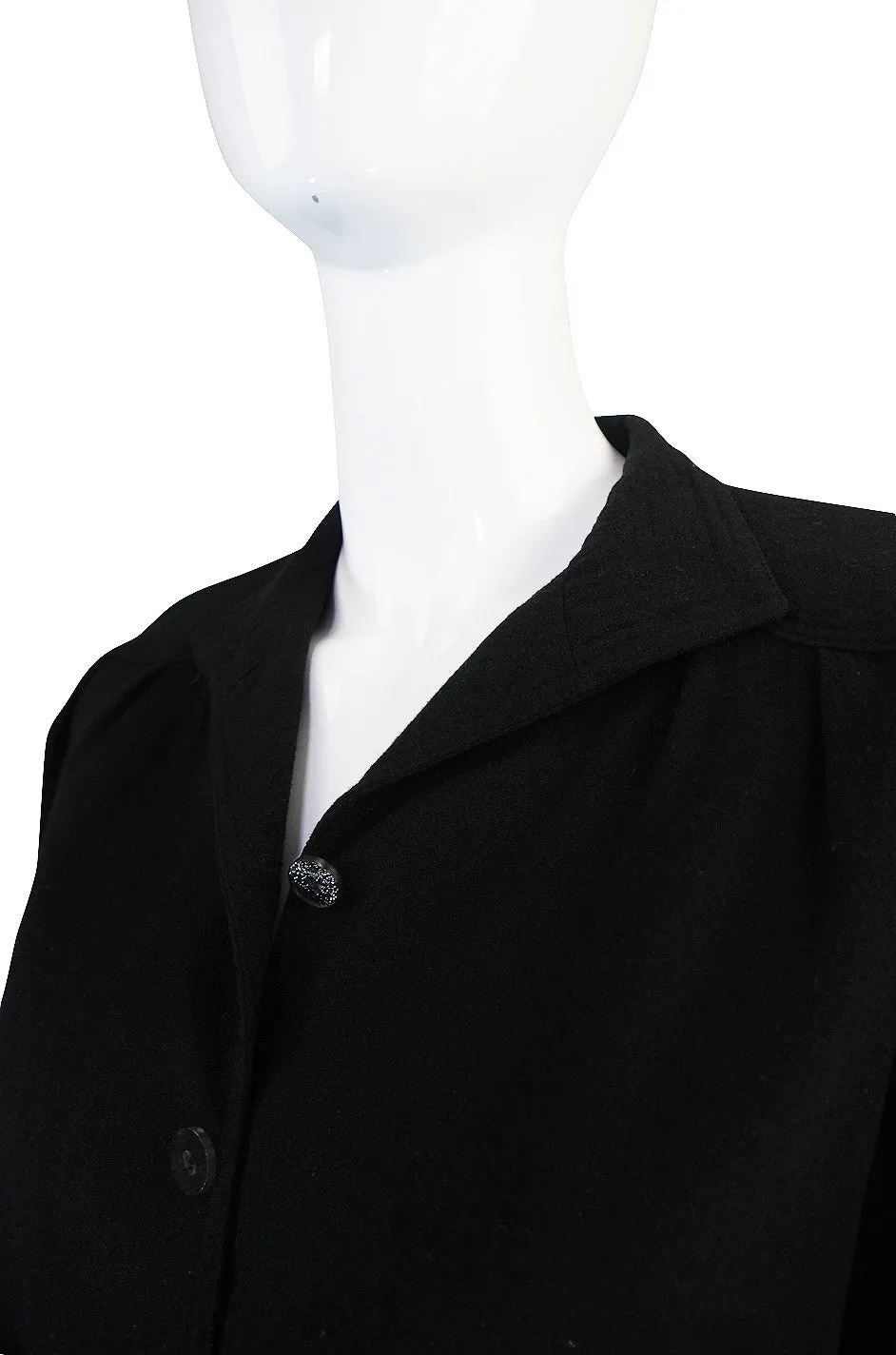 1970s Black Crepe Jean Muir Peplum Suit