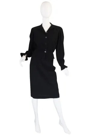 1970s Black Crepe Jean Muir Peplum Suit