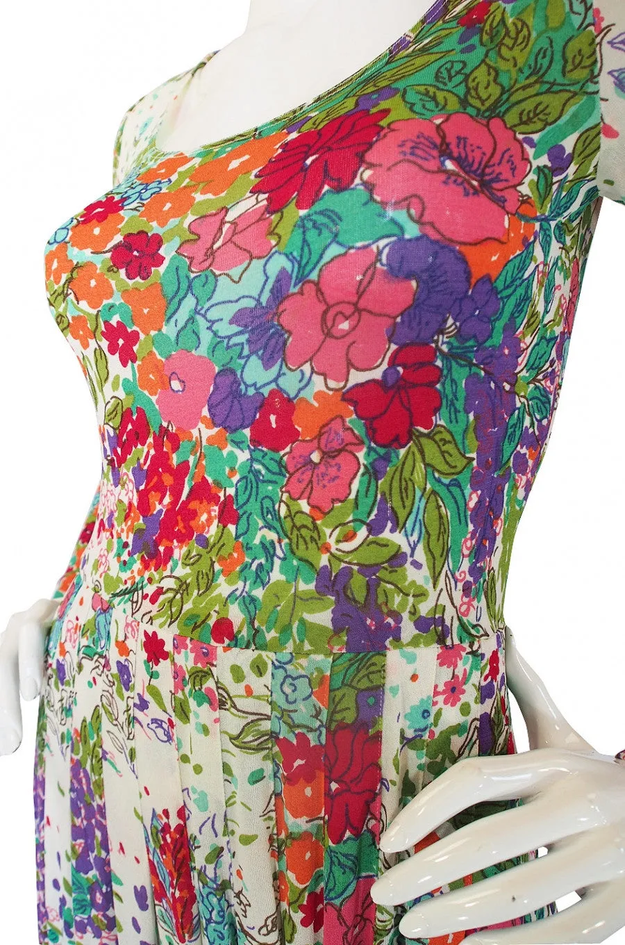 1970s J. Tiktiner Jersey Floral Maxi Dress