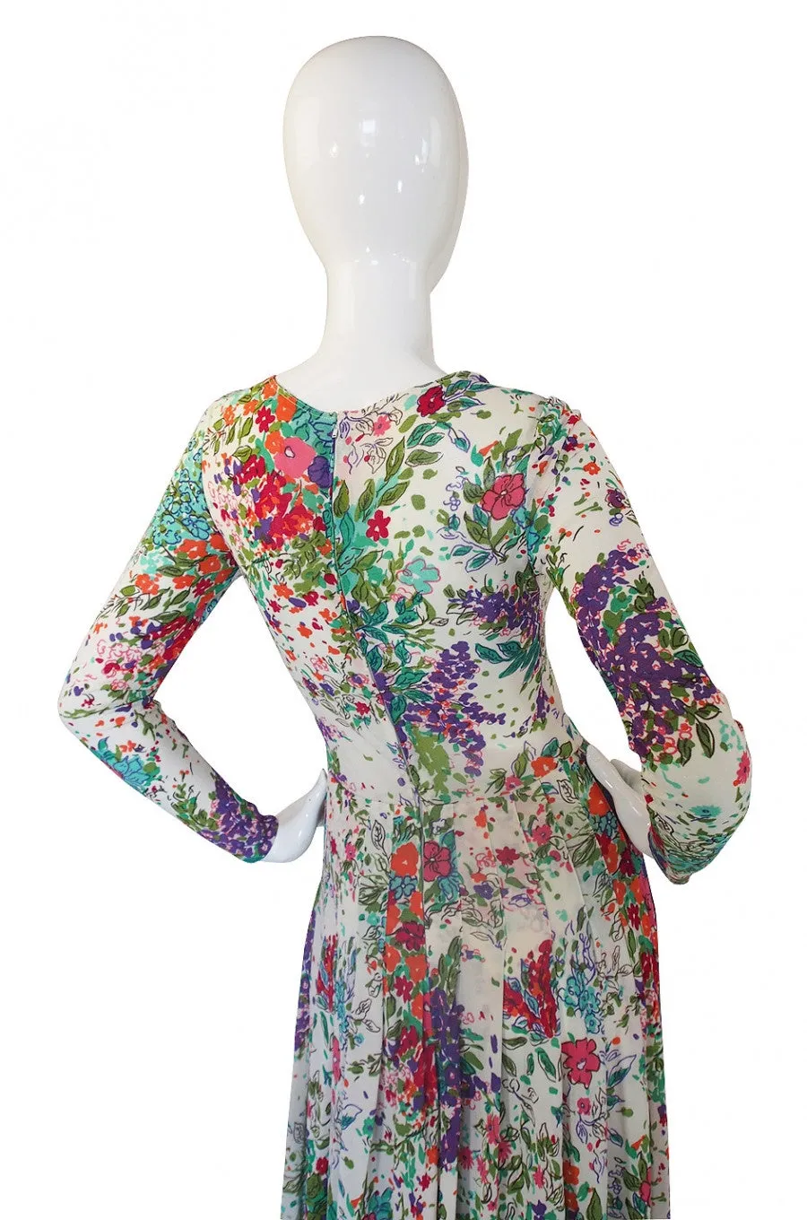 1970s J. Tiktiner Jersey Floral Maxi Dress