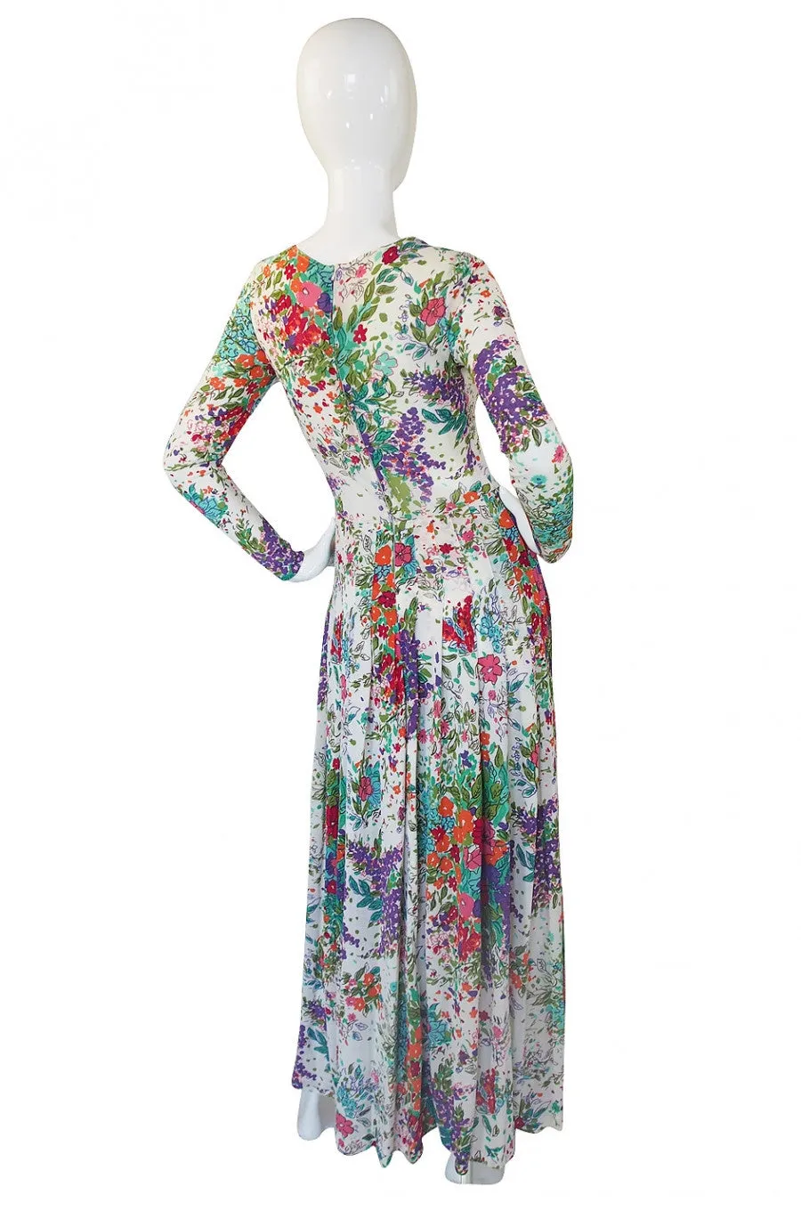 1970s J. Tiktiner Jersey Floral Maxi Dress