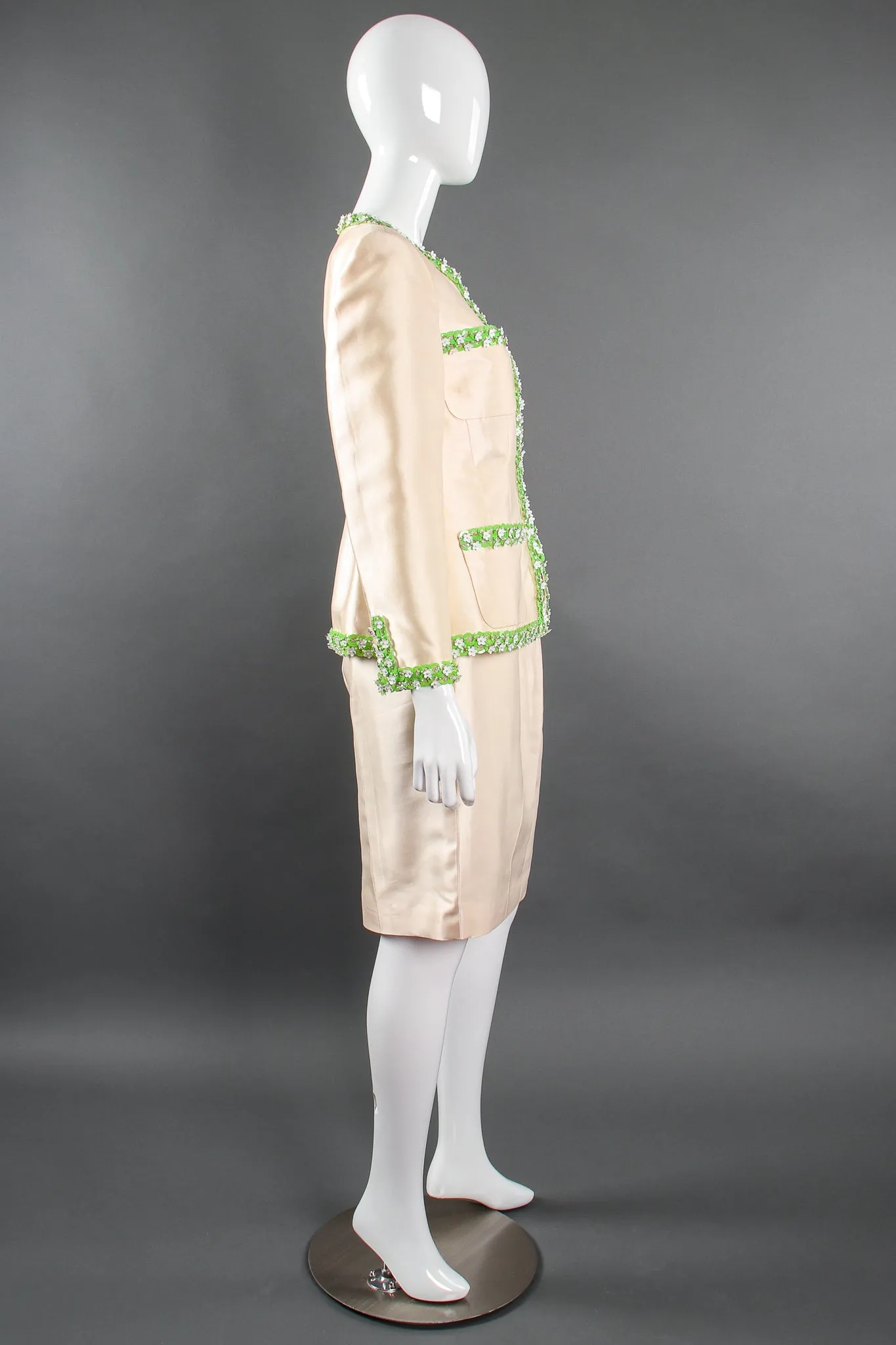 1996 S/S Daisy Beaded Silk Jacket & Skirt Suit