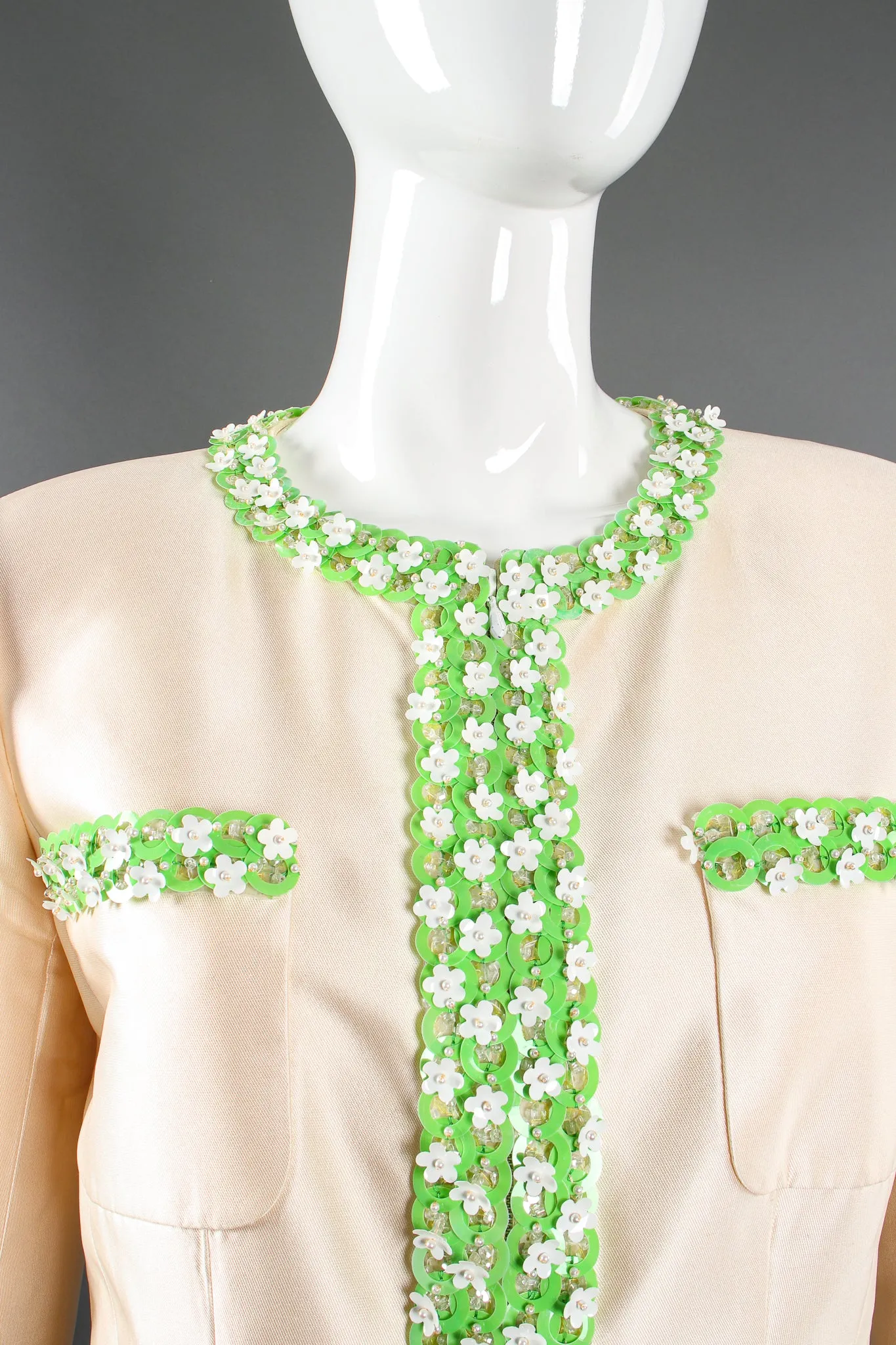 1996 S/S Daisy Beaded Silk Jacket & Skirt Suit