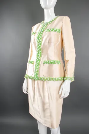 1996 S/S Daisy Beaded Silk Jacket & Skirt Suit
