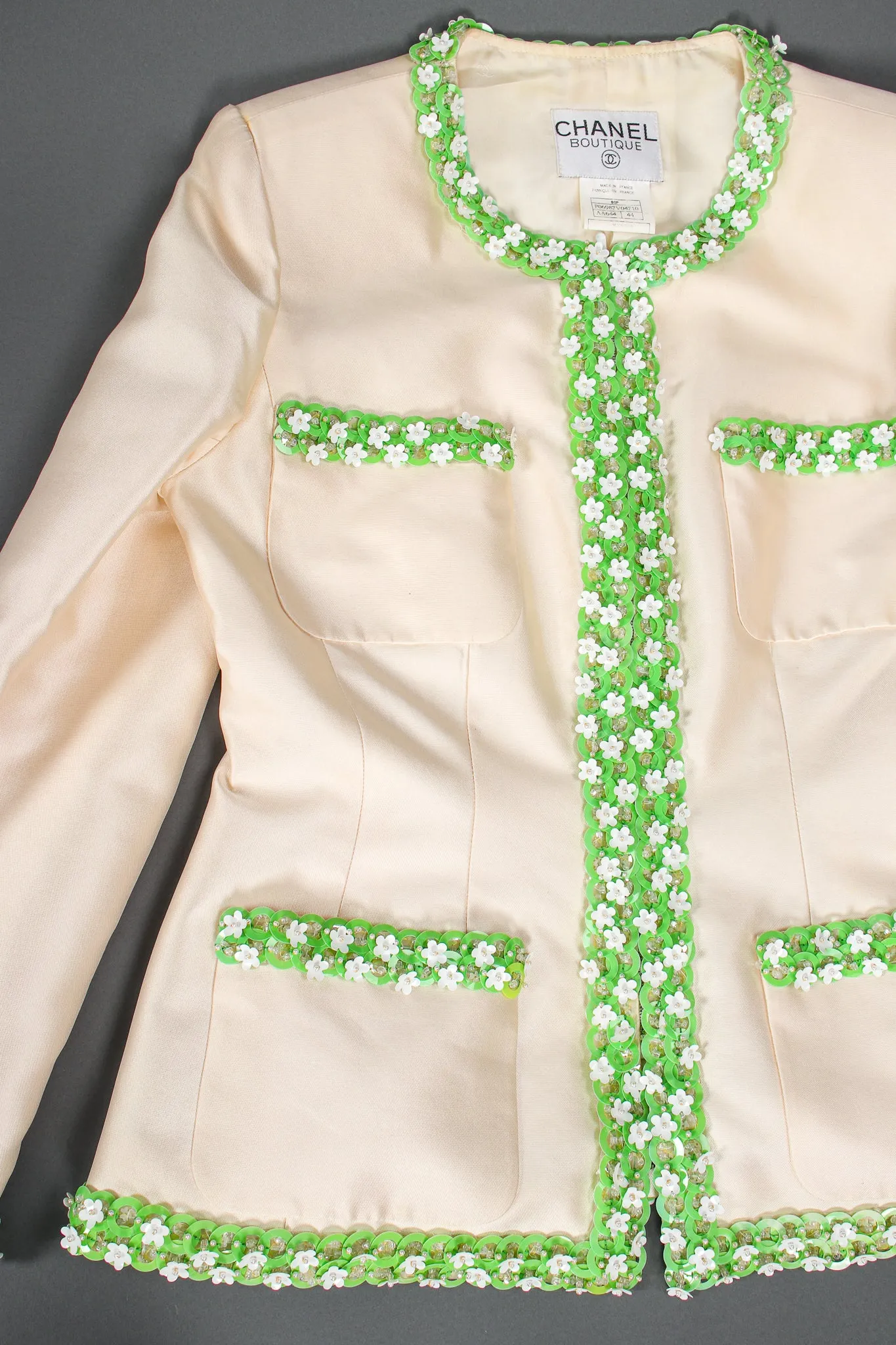 1996 S/S Daisy Beaded Silk Jacket & Skirt Suit