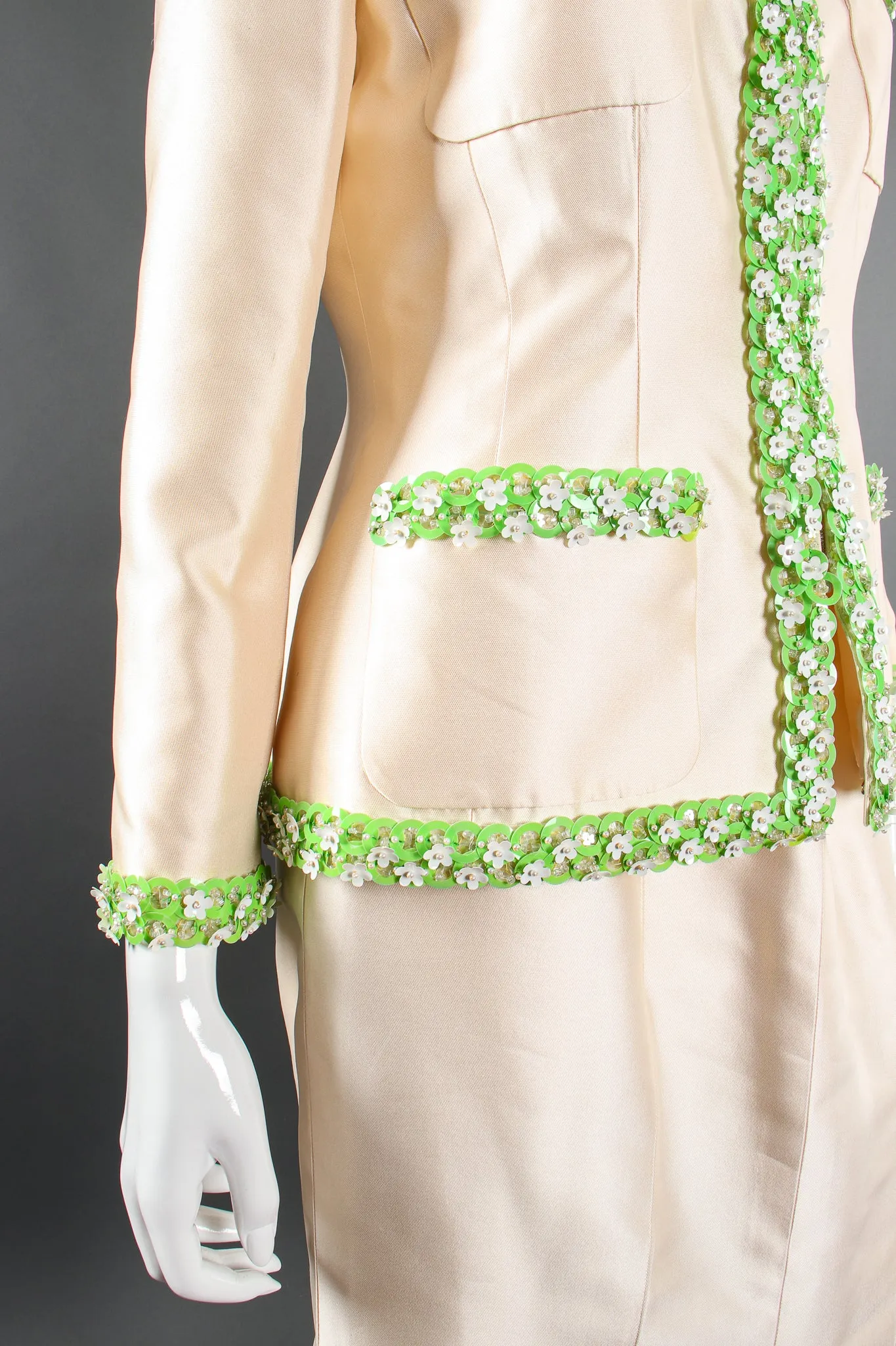 1996 S/S Daisy Beaded Silk Jacket & Skirt Suit