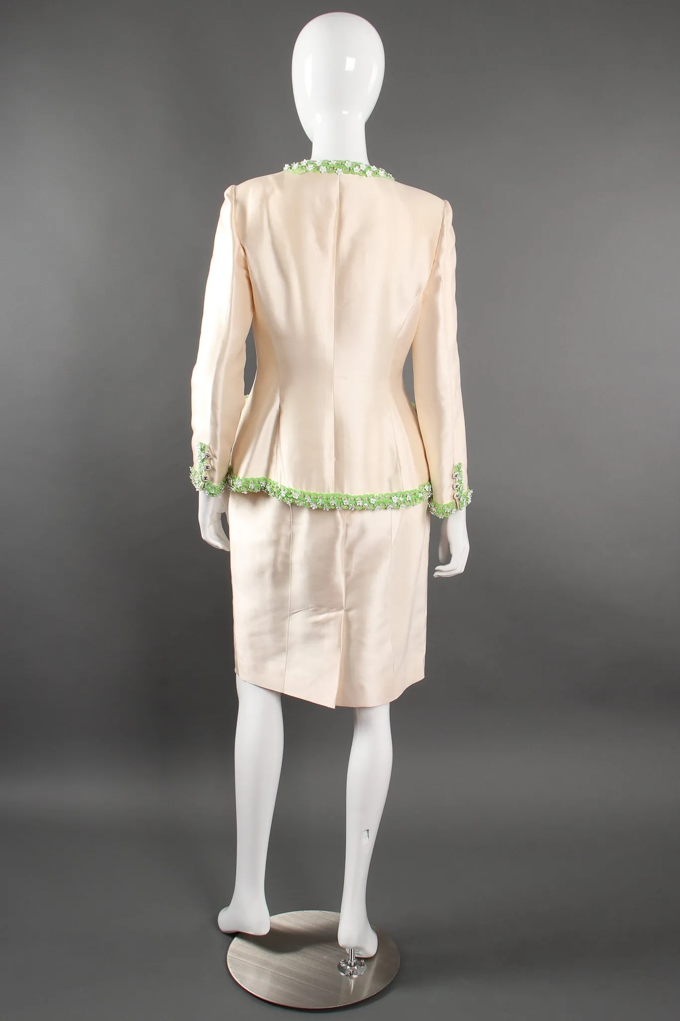 1996 S/S Daisy Beaded Silk Jacket & Skirt Suit