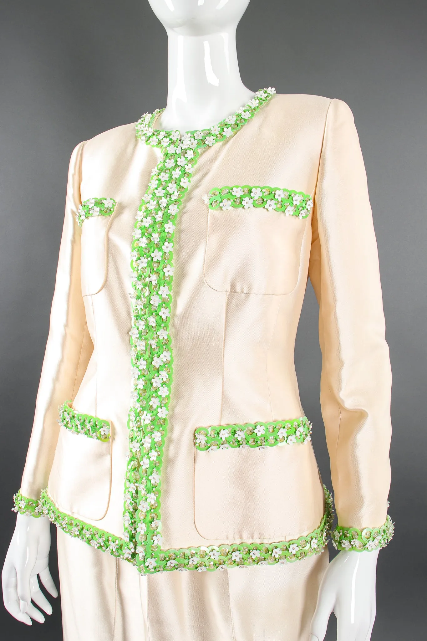 1996 S/S Daisy Beaded Silk Jacket & Skirt Suit