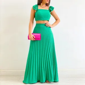 2023 Summer Casual Two Piece Set for Women Sexy sleeveless Solid Color Top with Long Skirt Set Elegant Sweet Dress Suit Femal