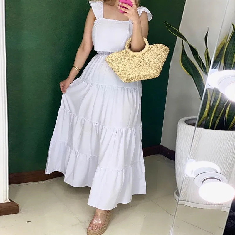 2023 Summer Casual Two Piece Set for Women Sexy sleeveless Solid Color Top with Long Skirt Set Elegant Sweet Dress Suit Femal