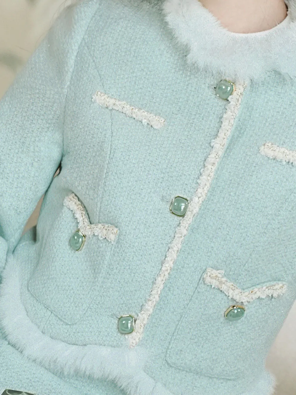 2PS Green Long Sleeve Warm Coat With Suspender Skirt Vintage Suit