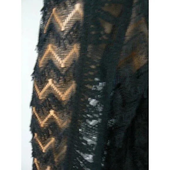 $300 Nanette Lepore Black Eyelash Lace Long Sleeve Shift Dress M 8 10 NEW N326