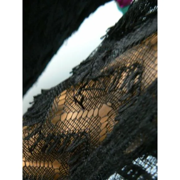$300 Nanette Lepore Black Eyelash Lace Long Sleeve Shift Dress M 8 10 NEW N326
