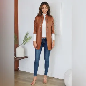 (516181-PU-CML) WOMEN  PU SOLID SARGENT PEPPER JACKET