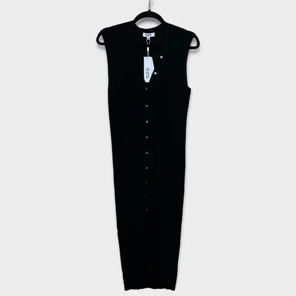 525 America Maxi Ribbed Button Down Dress Size Small Grunge Punk Black Bodycon