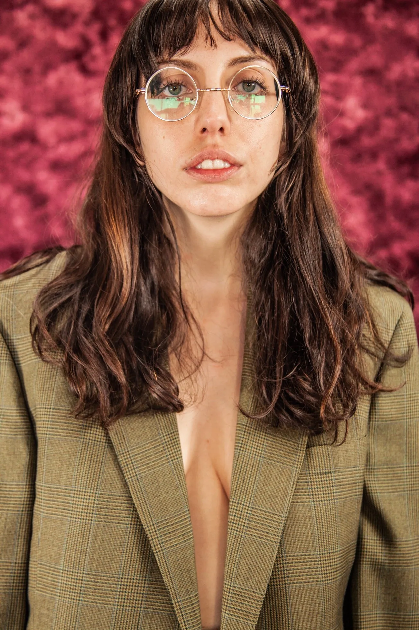 70’s GREEN HOUNDSTOOTH SUIT / MEDIUM