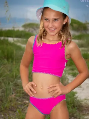 Aasiya - Textured fabric two piece swim set w/ embroiedered trim swimsuit