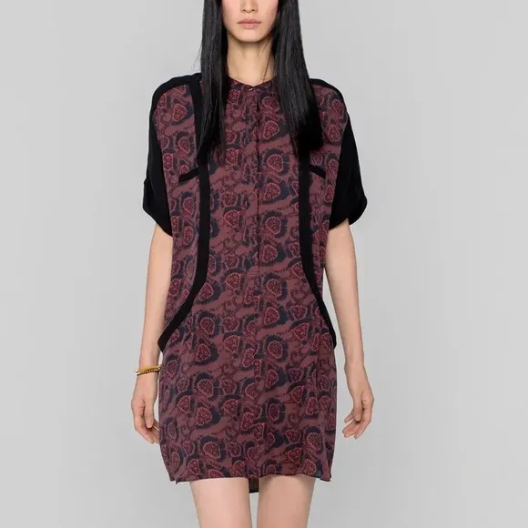A.L.C. Spring 2013 Ready To Wear Silk Shift Mini Dress Checkered Print Red Black