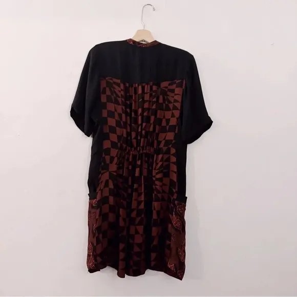 A.L.C. Spring 2013 Ready To Wear Silk Shift Mini Dress Checkered Print Red Black
