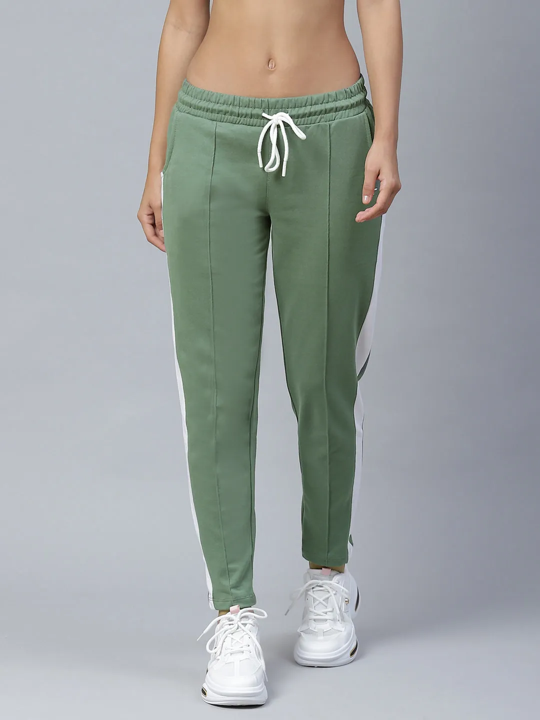 Alcis Women Olive Green Solid Slim Fit Track Pants