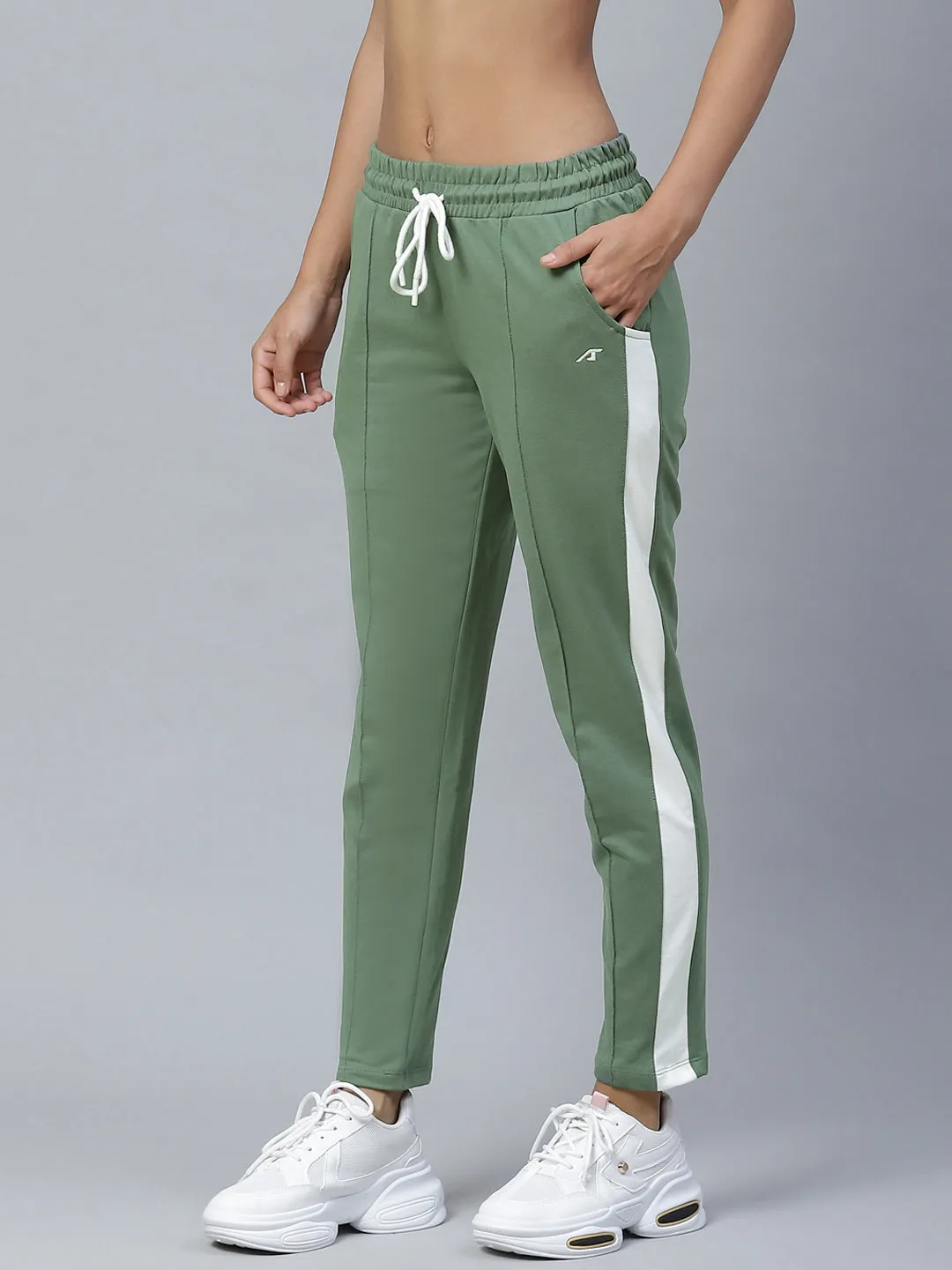 Alcis Women Olive Green Solid Slim Fit Track Pants