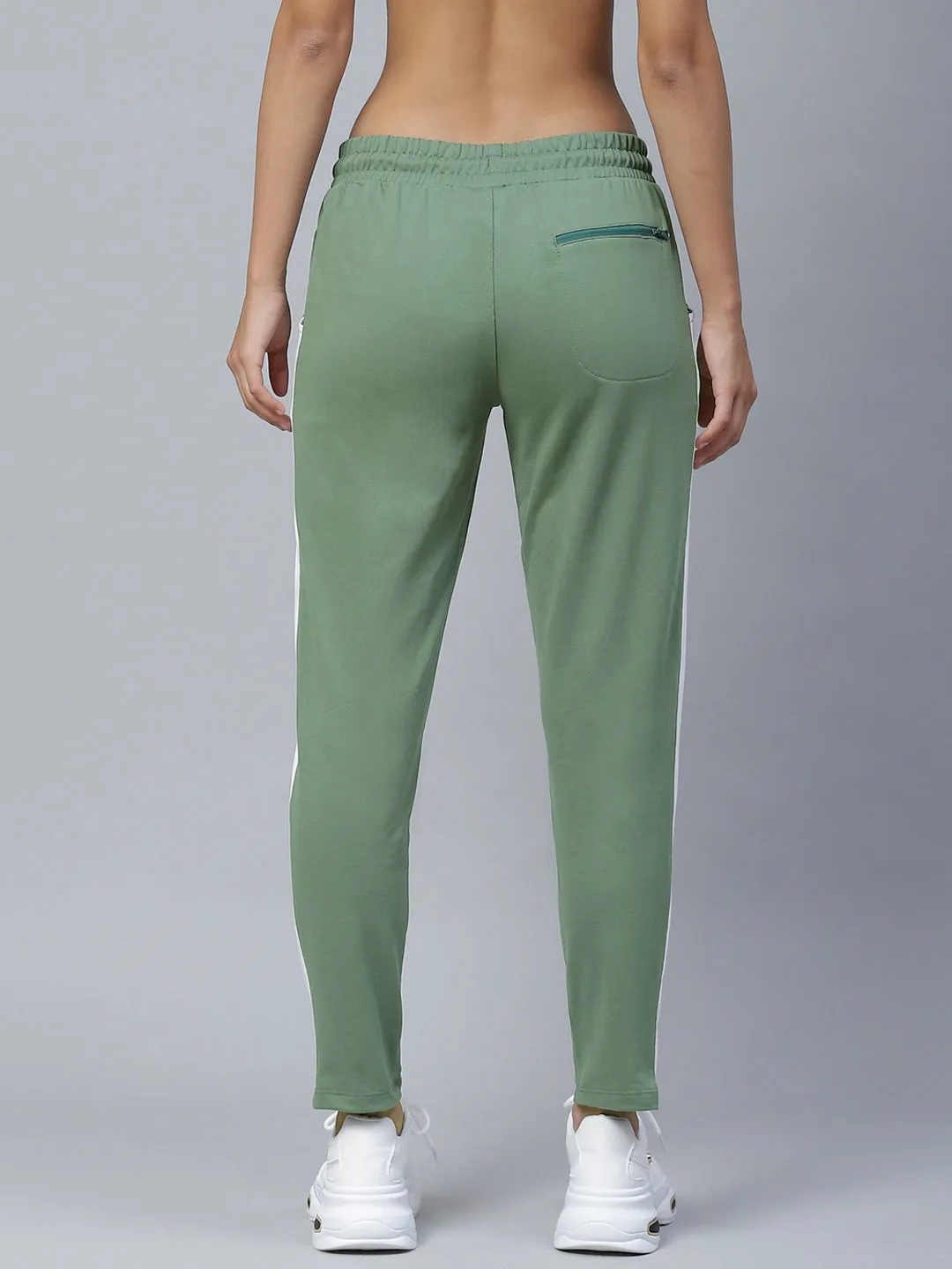 Alcis Women Olive Green Solid Slim Fit Track Pants