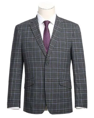 Alessandro Vitello by Renoir Gray 2-Piece Slim Fit Checked Suit 293-28