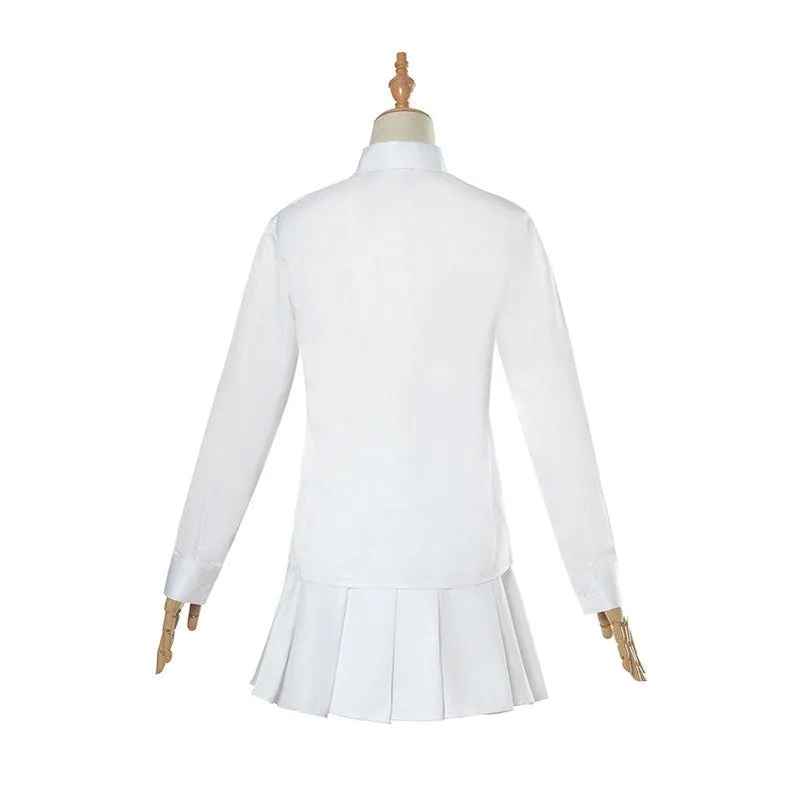 Anime The Promised Neverland Emma White Shirt Skirt Suit Cosplay Costume With Free Tattoo Sticker