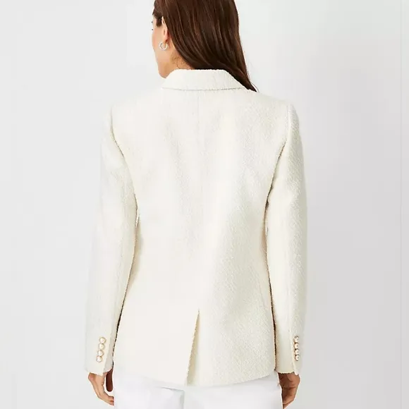 Ann Taylor Wool Blend Tweed Pearl Button Lined Double Breasted Blazer