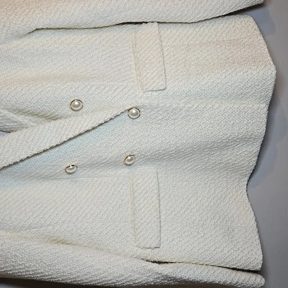 Ann Taylor Wool Blend Tweed Pearl Button Lined Double Breasted Blazer