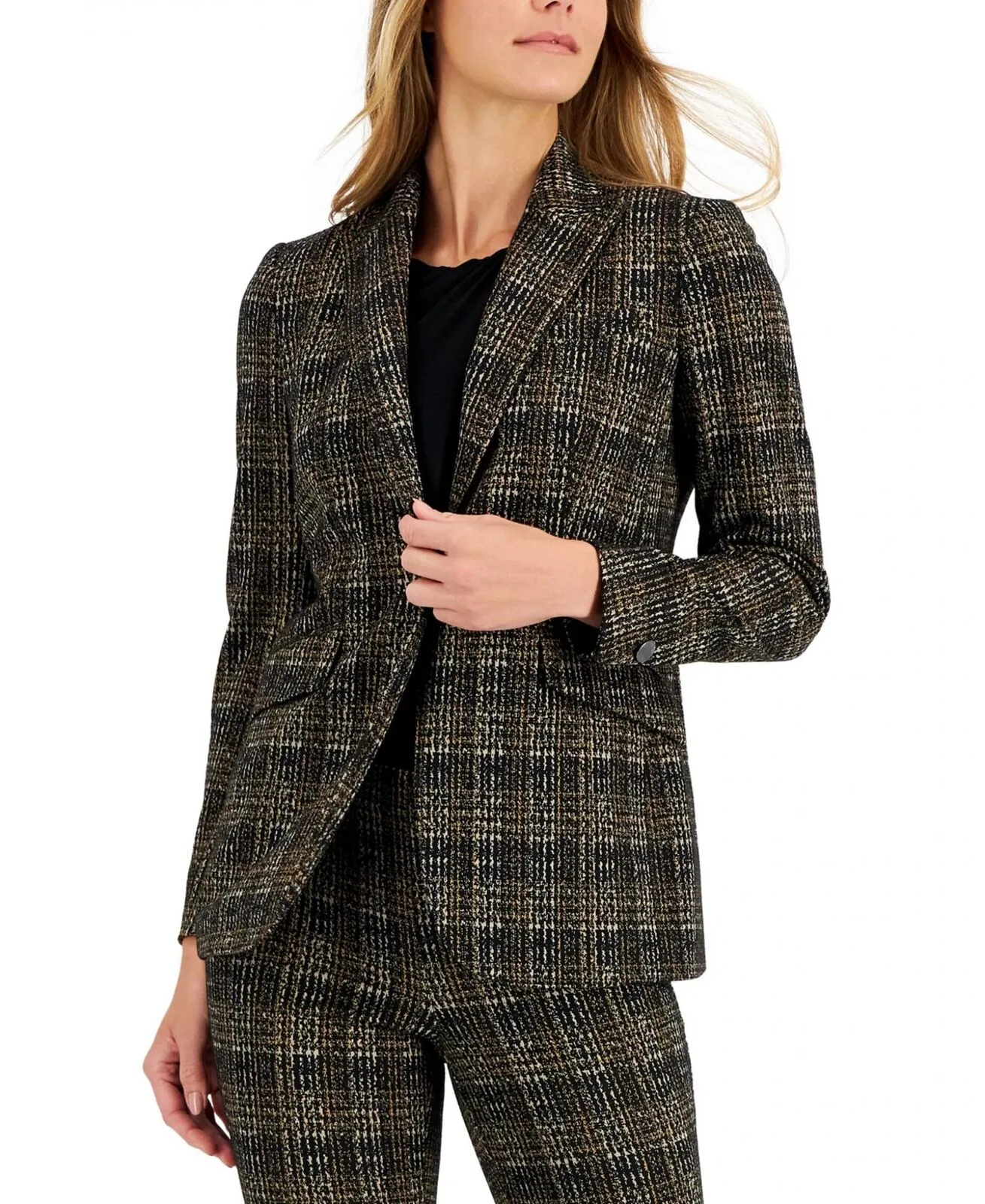 Anne Klein Womens Plaid One-Button Jacket 10852417