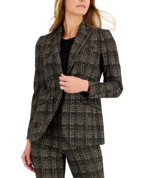 Anne Klein Womens Plaid One-Button Jacket 10852417
