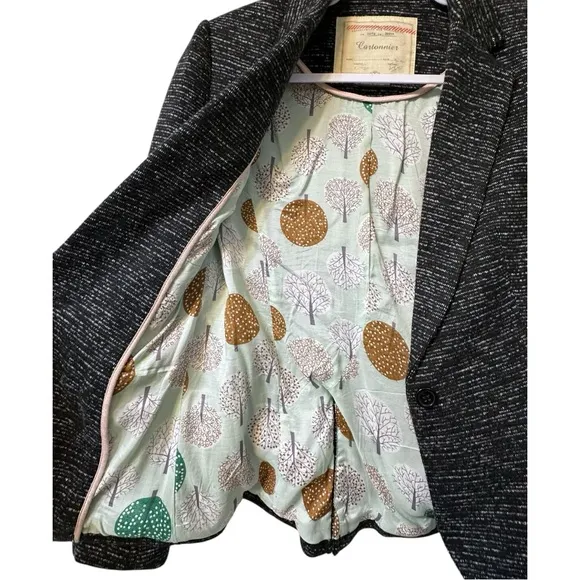 ANTHROPOLOGIE Cartonnier Flecked Knit Blazer Jacket XS Cute Lining!