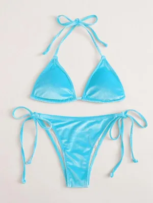 Aqua Velvet Tie Side Bikini