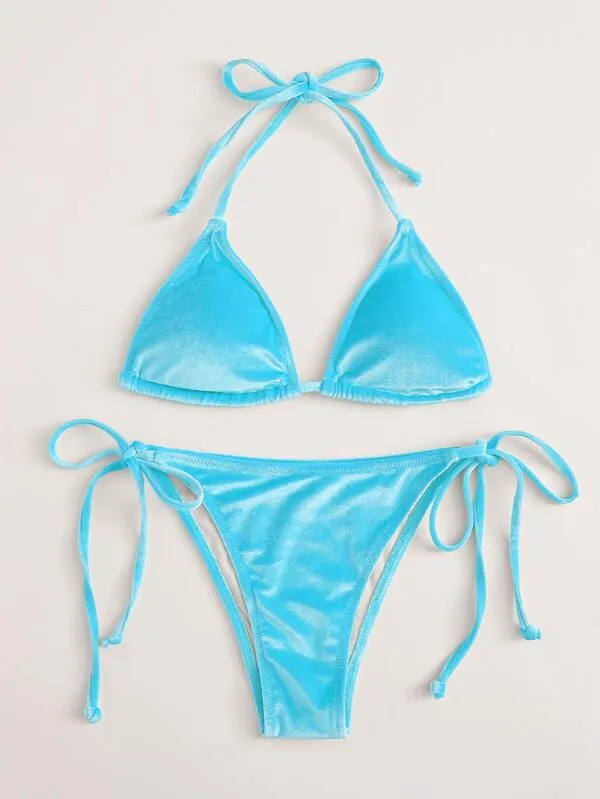 Aqua Velvet Tie Side Bikini