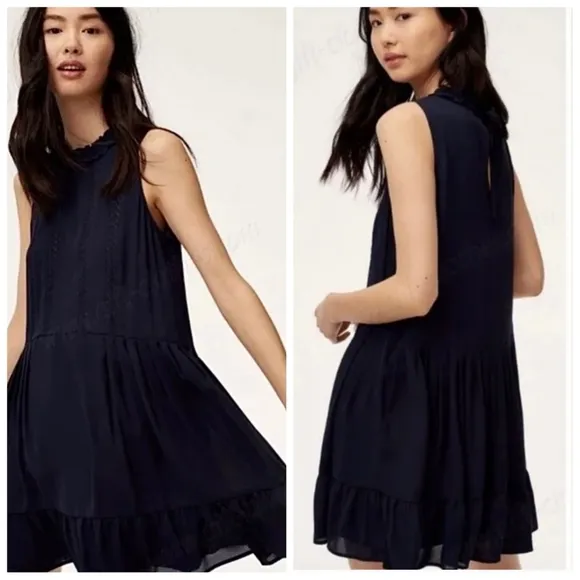 Aritzia Sunday Best Raleigh Mini Shift Dress Ladies Small Navy Blue Flowy
