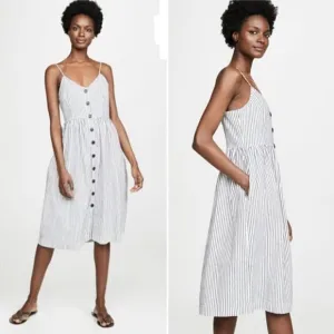 ATM Dress New NWT Chalk Navy Stripe Striped Midi Dress New L