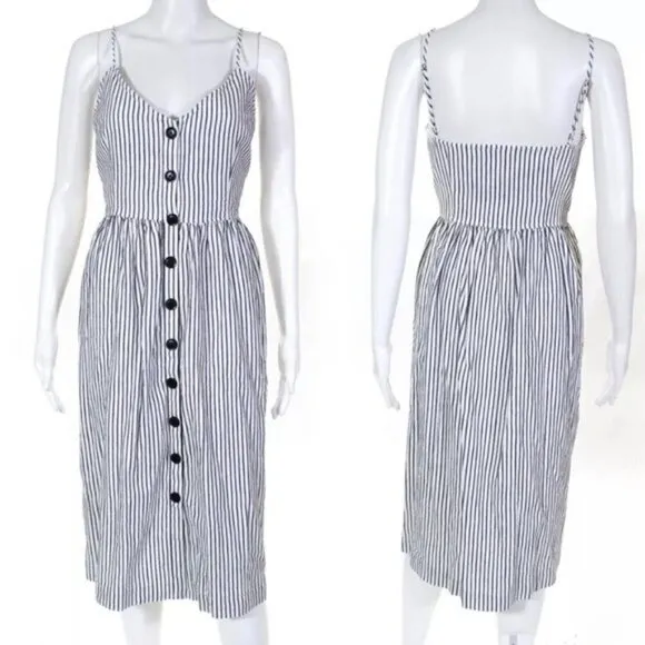 ATM Dress New NWT Chalk Navy Stripe Striped Midi Dress New L