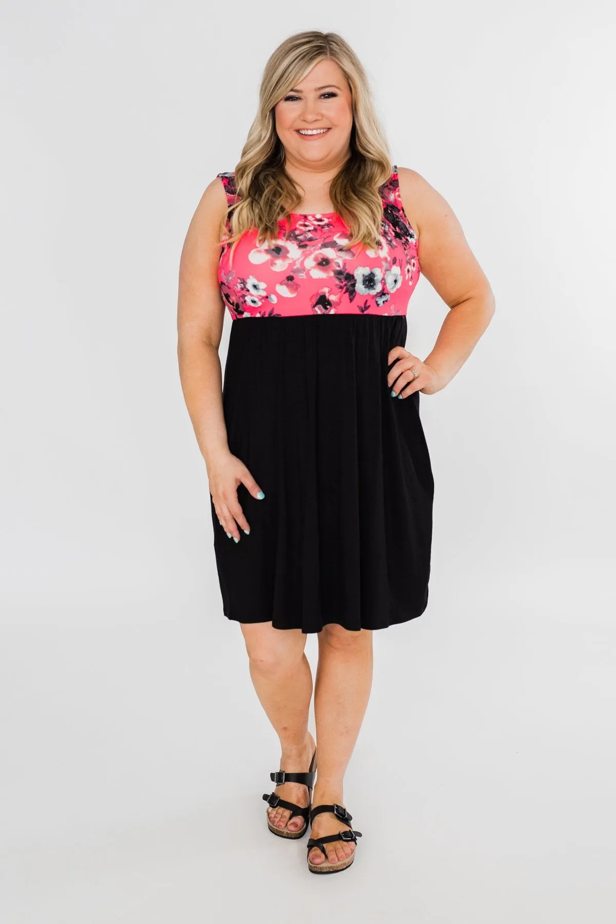 Attracted to You Floral Dress- Neon Pink & Black