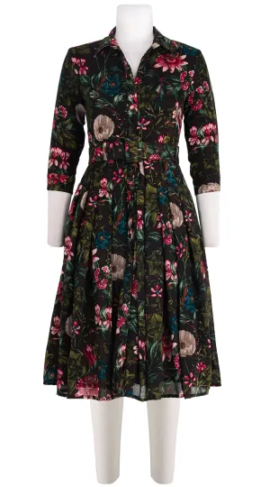 Audrey Dress #4 Shirt Collar 3/4 Sleeve Midi Length Wool Musola (Passion Flora)