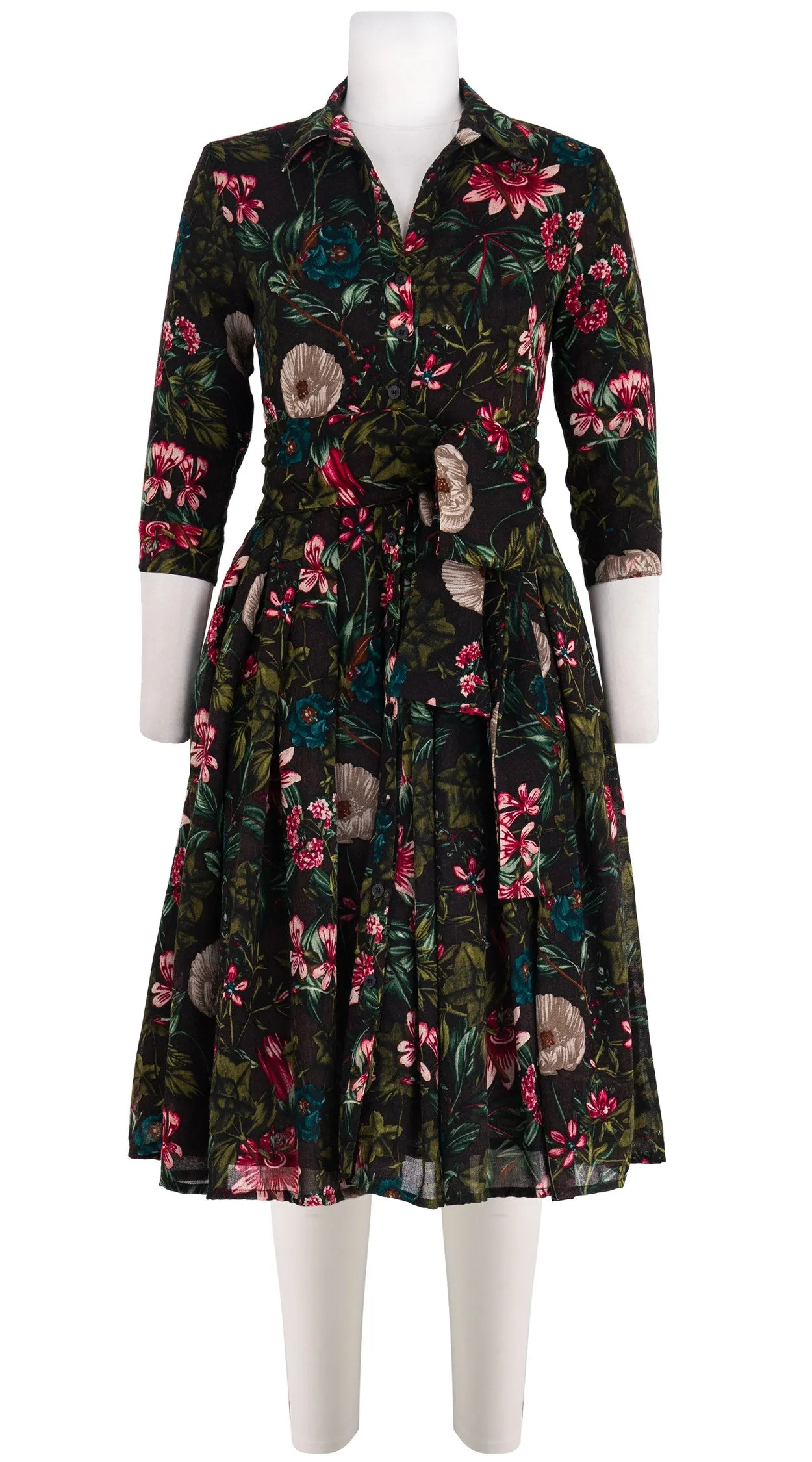 Audrey Dress #4 Shirt Collar 3/4 Sleeve Midi Length Wool Musola (Passion Flora)