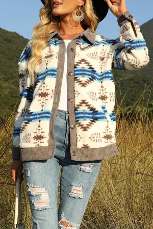 Aztec Print Turn Down Collar Single-breasted Jacket