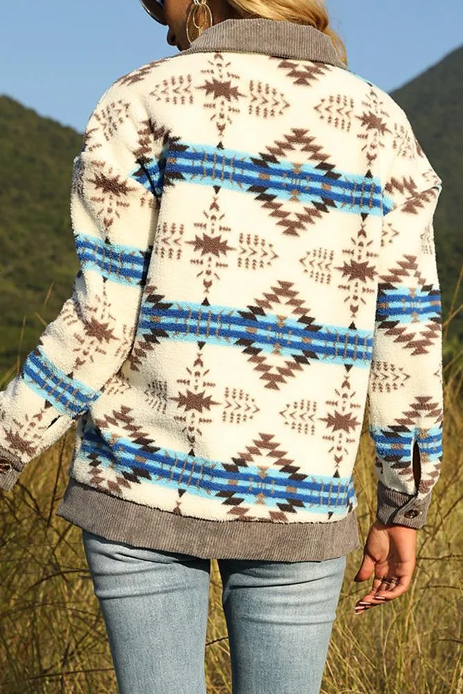 Aztec Print Turn Down Collar Single-breasted Jacket