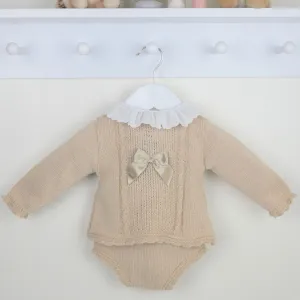 Baby Girl 2 Piece Knitted Pant Suit - Beige