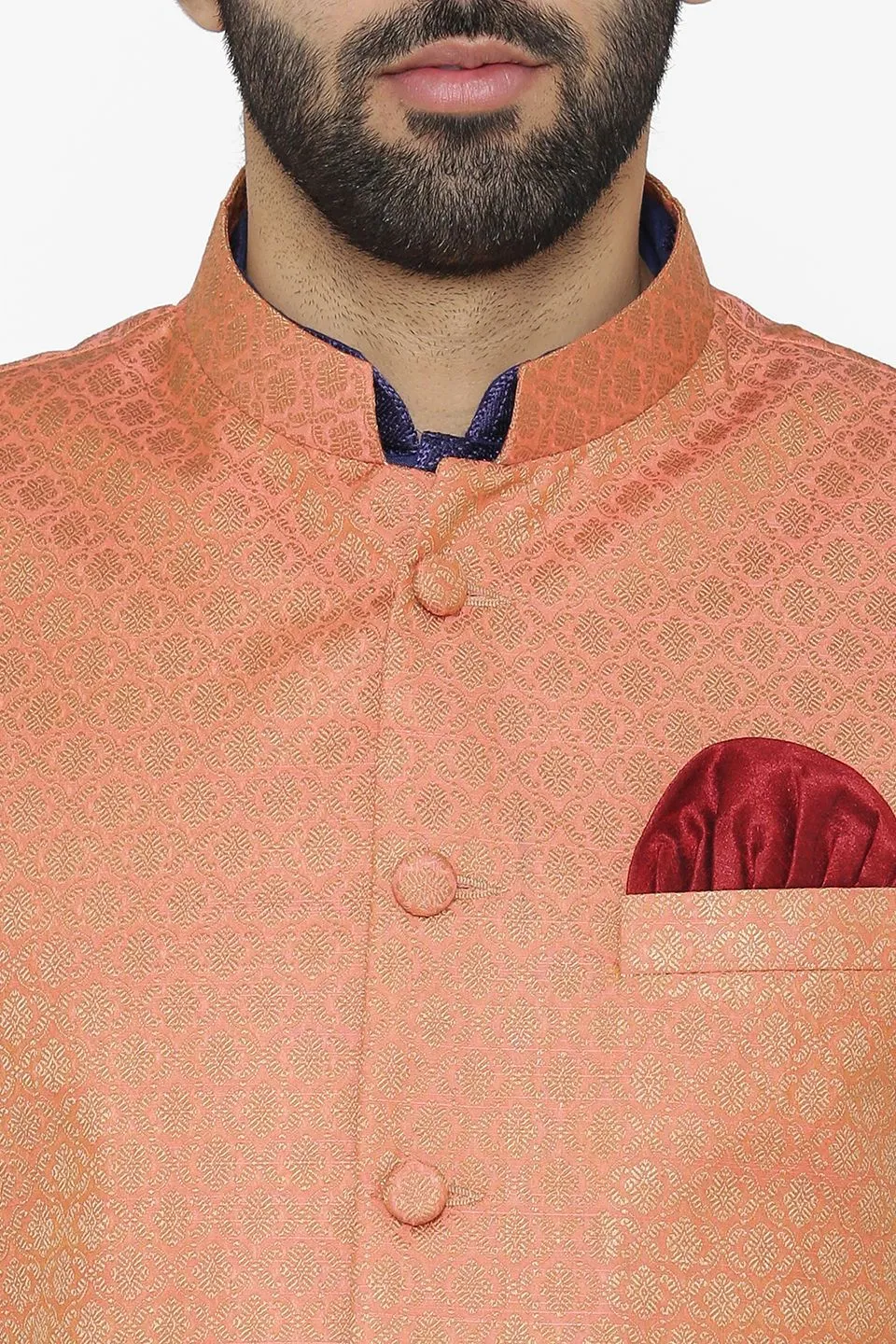 Banarasi Art Silk Cotton Blend Orange Modi Nehru Jacket